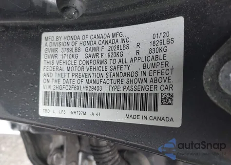 2020 Honda Civic Lx из США, поврежденный, VIN 2HGFC2F6XLH529403